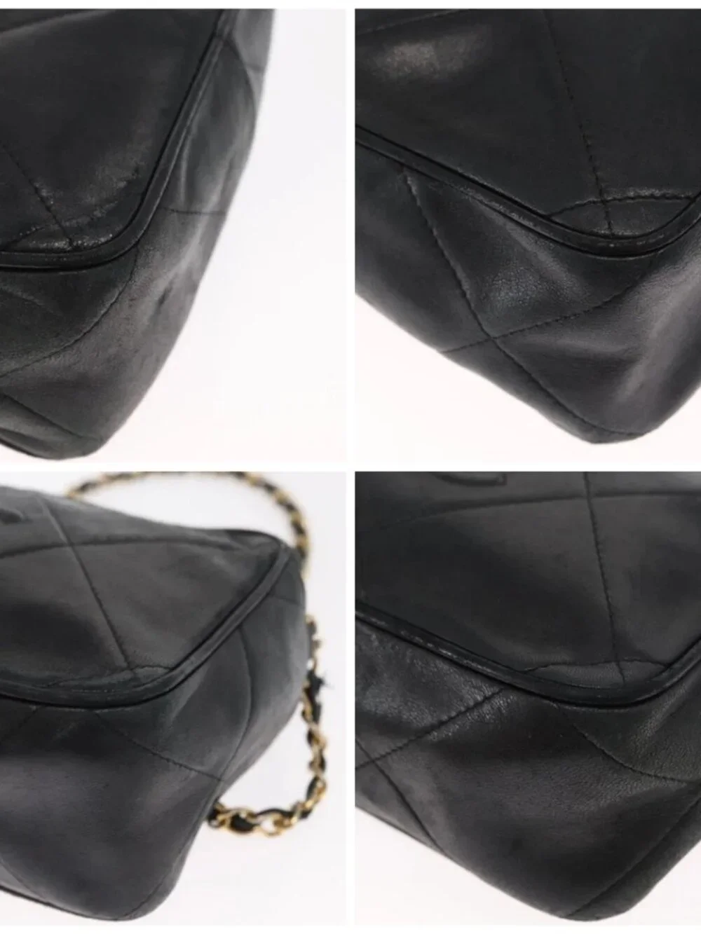 CHANEL Matelasse Chain Shoulder Bag Lamb Skin Black Gold CC Auth BA8251